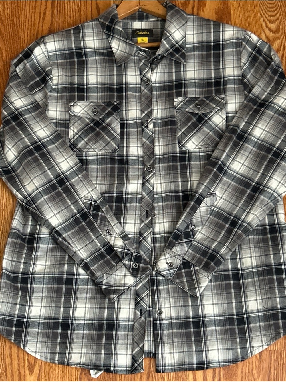 Cabela's Long Sleeve Gray/Black Plaid Button Western Zip Pocket Women's Size XL - Picture 7 of 11